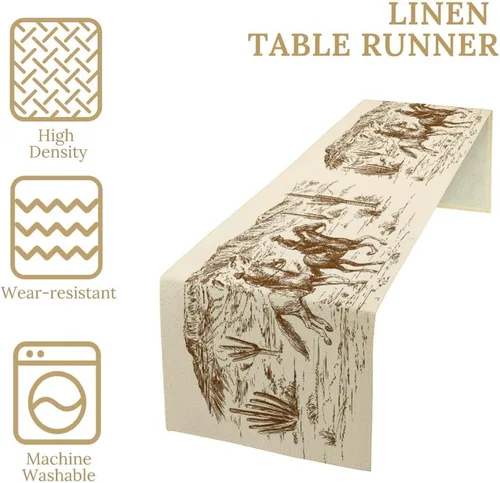 Miniatura 3 de Camino de mesa de lino de algodón, cuchillo de cocina occidental, tenedor, colección de mesa rectangular, desierto salvaje oeste americano