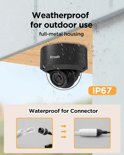 Miniatura 6 de Sistema de cámara de seguridad de 16 canales, 12 unidades de 5MP con cable IK10 Vandal Dome PoE cámara al aire libre, detección humana, micrófono