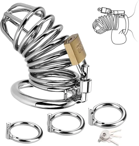 Miniatura 6 de Jaula para el pene con dispositivos de castidad masculina, juguete sexual con jaula de castidad cerrada, jaula de castidad de metal grande