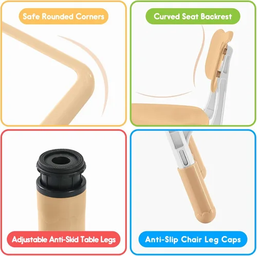 Miniatura 6 de Juego de mesa y silla para niños con patas antideslizantes ajustables seguras para niños pequeños, escritorio a prueba de actividades y graffiti