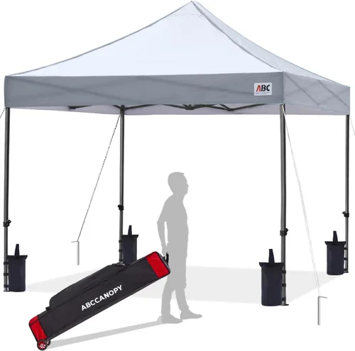 Miniatura 55 de Abccanopy - Carpa de toldo para tienda de campaña comercial instantánea con bolsa de transporte con ruedas, 4 bolsas de arena, Blanco