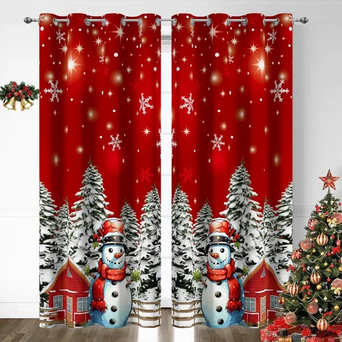 Miniatura 12 de Cortinas rojas de Navidad para sala de estar, juego de 2 paneles, cortinas de ventana de terciopelo rojo de 63 pulgadas de largo, cortinas