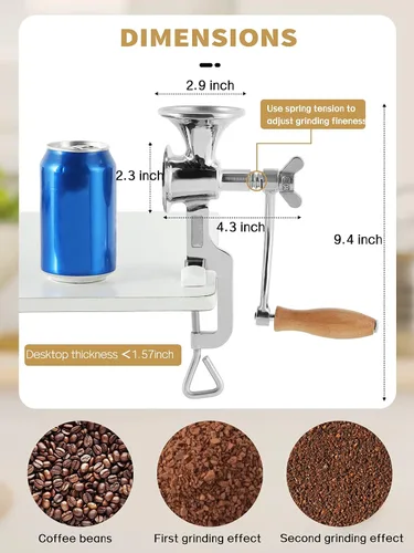 Miniatura 5 de Moongiantgo Molinillo de grano de mano, molinillo de semillas de amapola, molino de acero inoxidable, grosor ajustable, abrazadera de mesa, manivela