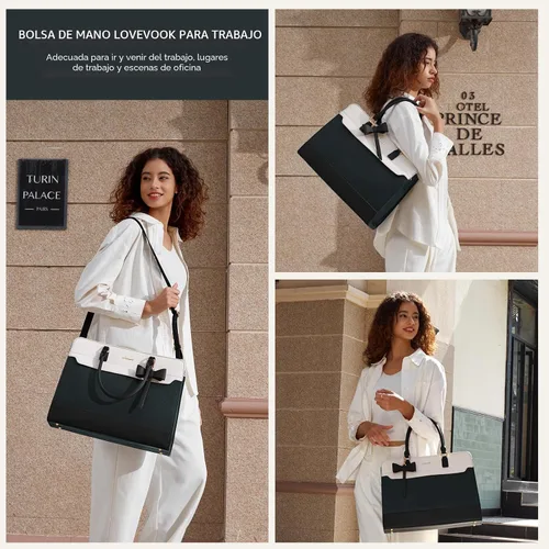 Miniatura 2 de LOVEVOOK Bolso para laptop de mano para mujer, bolso de trabajo de cuero, bolso de negocios impermeable para profesora, bolso de mano grande