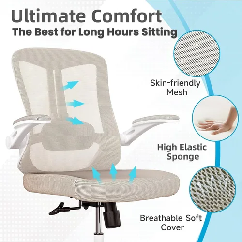 Miniatura 3 de poki Silla de oficina ergonómica, silla de escritorio de oficina en casa con ruedas, silla de oficina de malla con soporte lumbar, cómoda silla