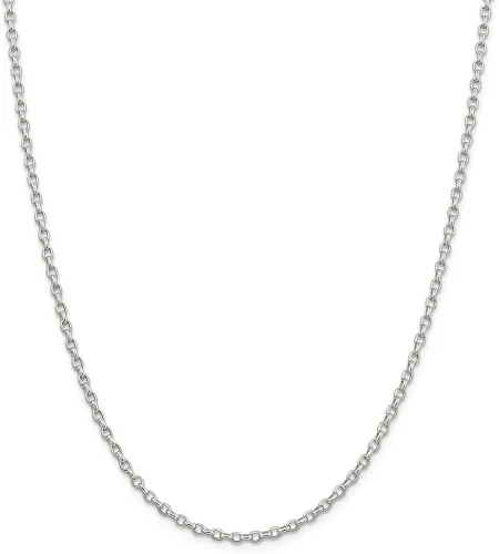 Miniatura 3 de Collar de cadena oval sólido de plata de ley de 0.108in con lazo negro