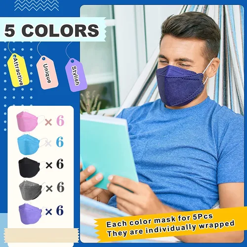 Miniatura 2 de [Paquete de 30] Mascarillas Kf94 negras [empaquetadas individualmente], unisex, máscara de 4 capas, estilo triple plegable para adultos y mayores