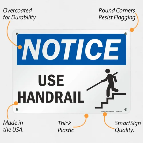 Miniatura 2 de SmartSign Cartel de "Aviso - Usar pasamanos" Plástico de 10 x 14 pulgadas
