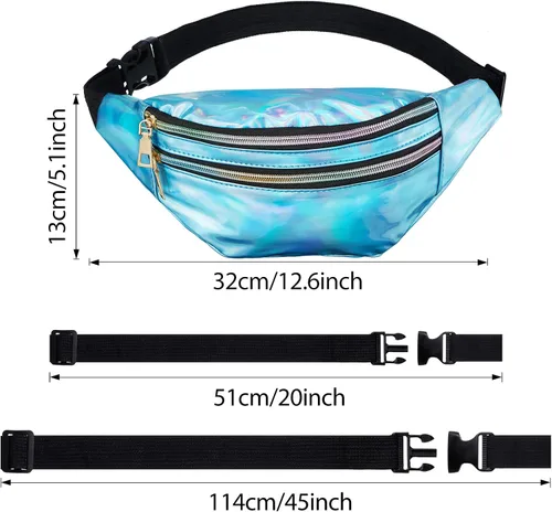 Miniatura 2 de Riñonera holográfica de 3 piezas para mujeres, hombres y niños, cintura deportiva de color metálico con bolsas y cinturón ajustable, paquete