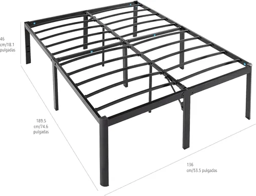 Miniatura 2 de Amazon Basics Armazón de cama resistente de servicio pesado antideslizante con listones de acero, fácil montaje - 18" H, (Full), negro