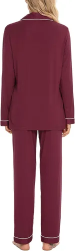 Miniatura 4 de Anjue Pijamas para mujer, conjunto de pijama suave con botones, camisa de manga larga y pantalones de pijama, conjuntos de descanso S-XXL