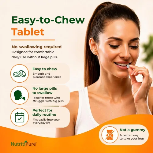Miniatura 3 de Hierro carbonílico masticable de 65 mg con 270 mg de vitamina C – Tableta Bariátrica (no gomosa), sabor a naranja sin azúcar – Suplemento de hierro
