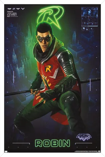 Miniatura 13 de Trends International DC Comics Gotham Knights - Póster de pared de Robin, 14.725 x 22.375 pulgadas, versión enmarcada de madera de granero