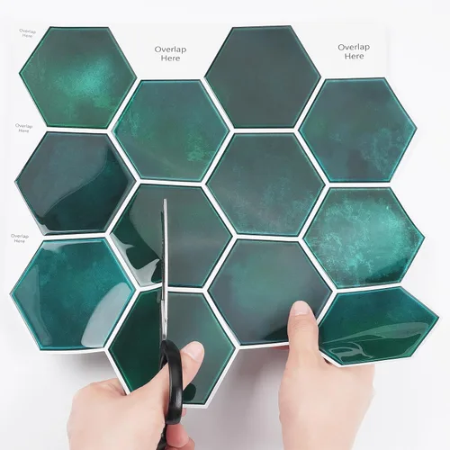 Miniatura 4 de Livelynine Azulejos de color verde oscuro para cocina, 12 x 12 pulgadas, 4 azulejos hexagonales para pegar en la parte trasera de cocina, azulejos