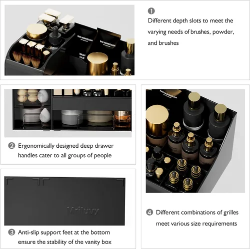 Miniatura 5 de Organizador de maquillaje grande para tocador, organizador de encimera con cajones y soporte para cepillos, organizador de colonia para hombre