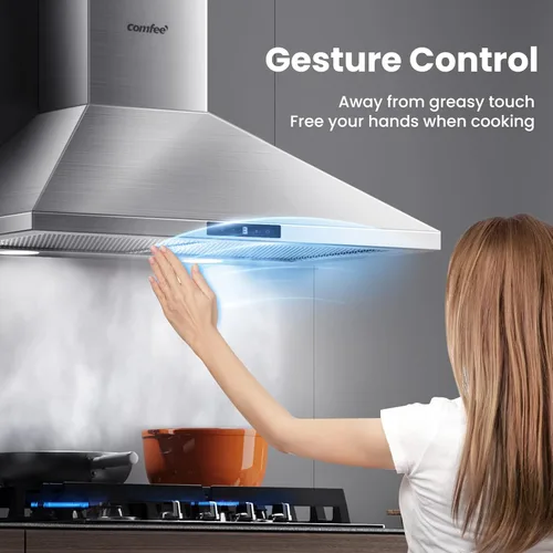 Miniatura 2 de COMFEE' CVP30W7AST Campana Extractora de 30 Pulgadas 450 CFM 3 Velocidades Detección de Gestos y Panel de Control Táctil Acero Inoxidable Montaje
