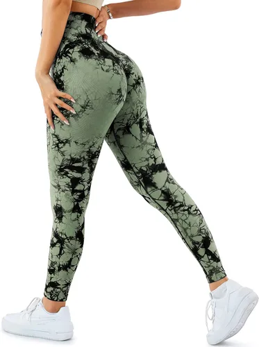 A AGROSTE Leggings con levantamiento de glúteos para mujer, cintura alta, para entrenamiento, gimnasio, yoga, teñido anudado, sin costuras, mallas