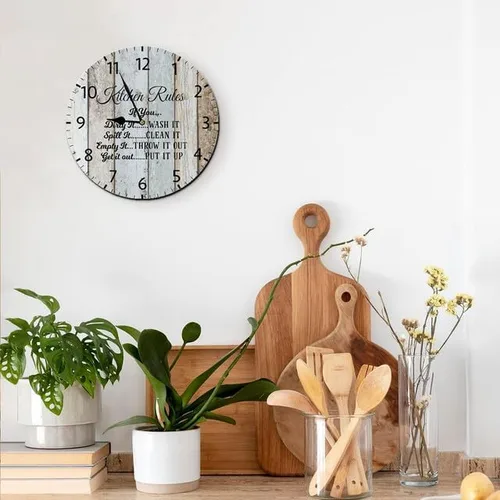 Miniatura 3 de Reloj de pared de madera vintage con diseño de reglas de cocina, funciona con pilas, no hace tictac, reloj de 10 pulgadas, reloj de madera rústico