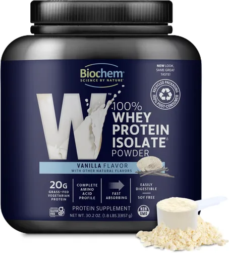 Miniatura 10 de Biochem Proteína en Polvo de Aislado de Suero 100%, Sabor Chocolate, 20g de Proteína de Vacas Alimentadas a Pasto, Apto para Dieta Cetogénica, Sin