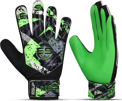 Miniatura 5 de Guantes de portero de fútbol para niños, jóvenes y adultos, guantes de portero de fútbol con doble protección para la muñeca y látex de 0.157 Verde
