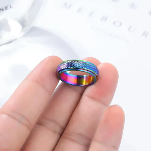 Miniatura 6 de Anillos de ansiedad para mujer, anillos giratorios para aliviar el estrés, 4 unidades, acero de titanio de 0.236 in, tamaño 5-12