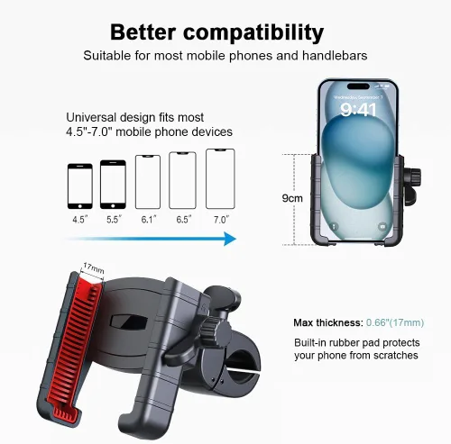 Miniatura 3 de Soporte universal ajustable para teléfono de bicicleta compatible con iPhone 15/14/13/12 Pro Max, Samsung Galaxy S23/S22 Ultra, accesorios