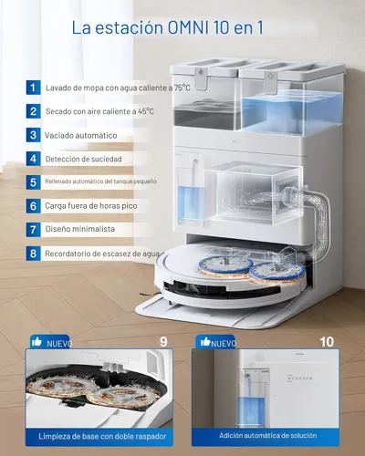 Miniatura 2 de ECOVACS DEEBOT T50 PRO Omni Robot Aspirador y trapeador, 3.19 pulgadas ultradelgado, succión de 15,000 Pa, ZeroTangle 2.0, limpieza de bordes Blanco