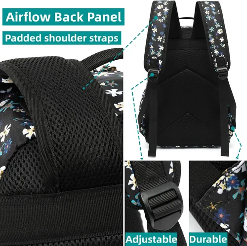 Miniatura 13 de Leaper Mochila para laptop para mujer: linda mochila floral para escuela, universidad, viajes, trabajo, mochila ligera para niños, Negro margarita