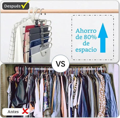 Miniatura 2 de Perchas mágicas para pantalones que ahorran espacio, paquete de 2 para armario, múltiples capas, multifuncional, organizador para pantalones