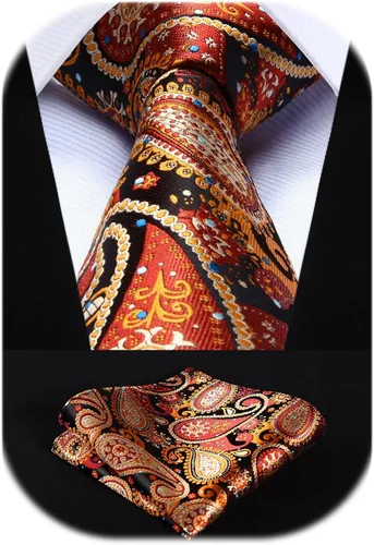 Miniatura 155 de HISDERN Corbatas para hombre, corbata de cachemira y bolsillo cuadrado tejido clásico floral para hombre, corbata de fiesta de boda