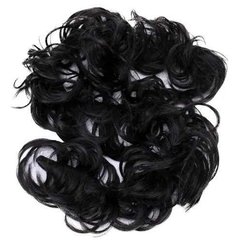 Miniatura 34 de CAISHA Postizo de Cabello, Envoltura de Cabello, Fibras Sintéticas Resistente al Calor, Rizado Desordenado, Recogido, Negro HW6