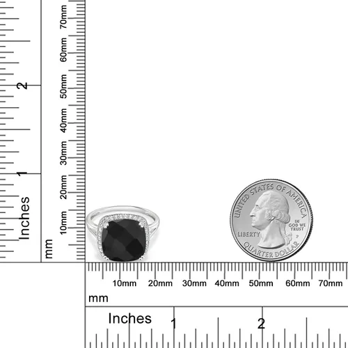 Miniatura 3 de Gem Stone King Anillo de mujer de oro blanco de 10 quilates con ónix negro y zafiro blanco creado