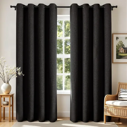 Joydeco Cortinas opacas de 72 pulgadas de largo, 2 paneles burg, cortinas de oscurecimiento de habitación para dormitorio, cortinas térmicas Negro