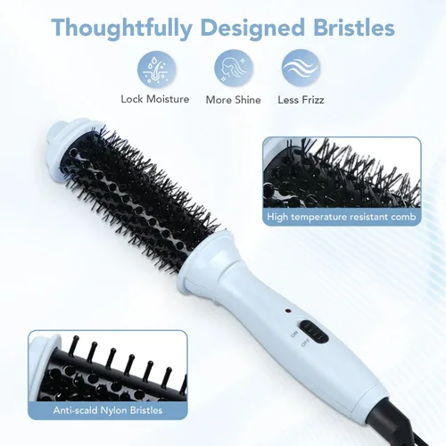 Miniatura 4 de Cepillo redondo calentado de doble voltaje, mini cepillo térmico para dar volumen y rizos pequeños, rizador de viaje de 1 pulgada para cabello