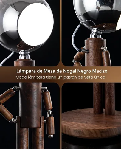 Miniatura 8 de Lámpara de mesa inalámbrica, lámpara de mesa de madera recargable con control táctil y brillo ajustable, lámpara de noche decorativa inalámbrica