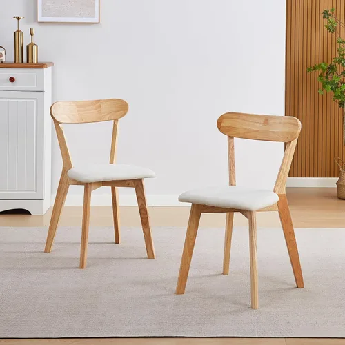 Miniatura 8 de Juego de 4 sillas de comedor tapizadas de madera maciza con asiento marrón acolchado de piel sintética para el hogar, cocina, sala de estar, comedor