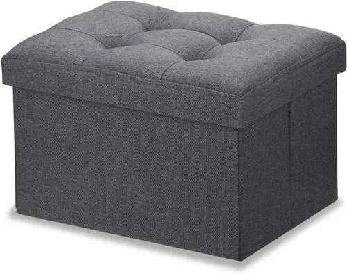 LINMAGCO Otomana de Almacenamiento con Almacenamiento Pequeño Reposapiés Taburete Bajo el Escritorio Taburete Corto Reposapiés Plegable Tela de Lino