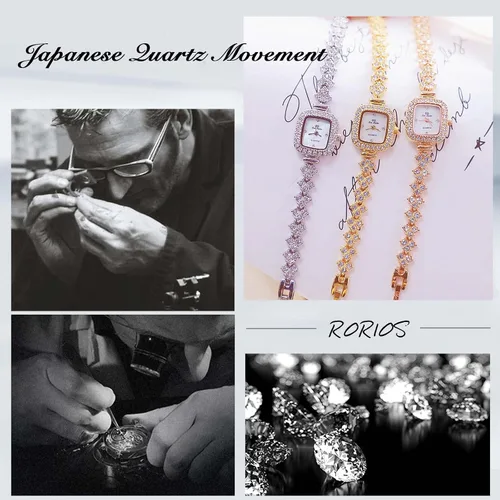Miniatura 4 de RORIOS Reloj analógico de cuarzo para mujer con correa de diamantes de imitación, relojes de pulsera impermeables para mujeres y niñas