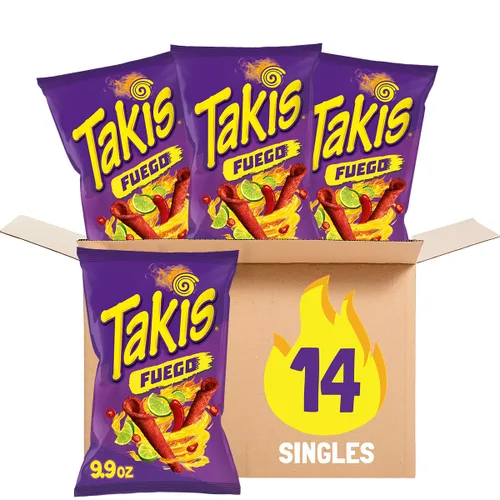 Miniatura 9 de Takis Blue Heat Rolled Tortilla Chips, sabor a chile picante, caja multipaquete con 14 bolsas de 9.9 onzas