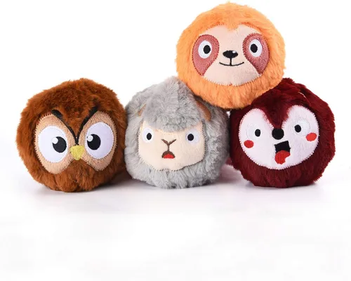 HugSmart Pet Zoo Ball (paquete de 4) Pelota de tenis de felpa y chirriante para perro, sin relleno, juguetes interactivos resistentes para perros