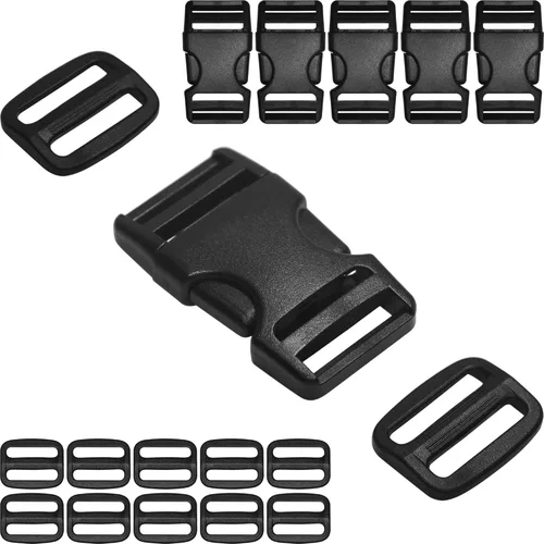 HISUNTEC Hebillas para correas de 1": 6 juegos de hebilla de liberación lateral y 12 piezas Tri-Glide Sliders Fit 1 pulgada (0.984 in) de ancho