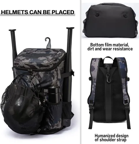 Miniatura 6 de TUGUAN Mochila de béisbol para adultos con soporte para bates de 2/4 y gancho para cerca, bolsa ligera de softbol para hombre con compartimento