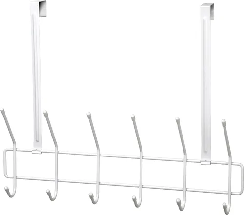 Miniatura 13 de ClosetMaid Barra de valet colgante para instalación en pared o puerta, accesorios incluidos, diseño plegable, acero duradero, color blanco