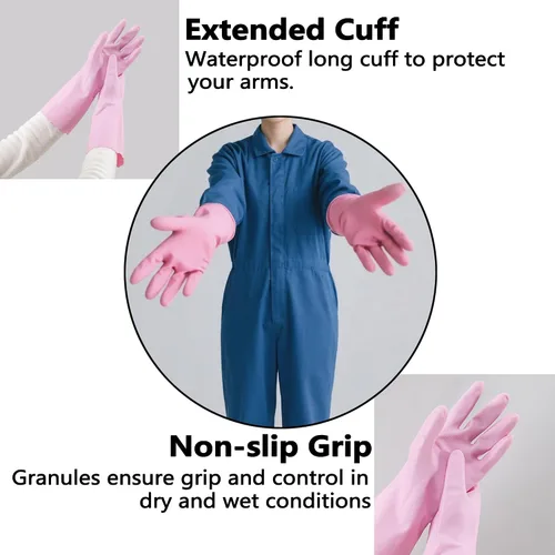 Miniatura 4 de KINGFINGER 3 Pairs PVC Kitchen Gloves, Colorful Reusable Dish Gloves for Cleaning Bathroom, Cute Dishwashing Glove