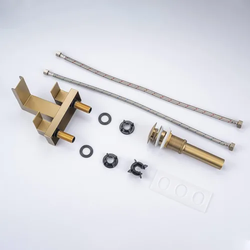 Miniatura 8 de Grifo de cascada de baño central de 4 pulgadas, 2 manijas y 3 agujeros, grifo de lavabo de cascada con desagüe desplegable con desbordamiento, oro