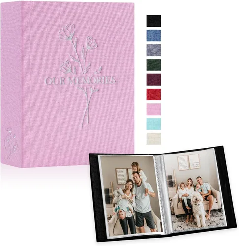 Miniatura 41 de Lanpn Álbumes de fotos pequeños de 4 x 6 pulgadas, 50 imágenes, paquete de 2 unidades, mini capacidad de lino Our Memories, juego de bolsillos