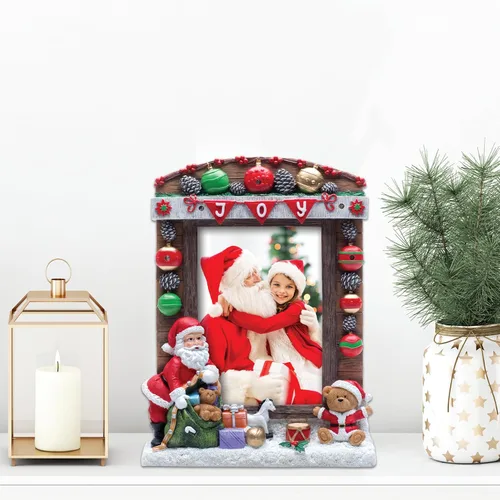 Miniatura 2 de Marco de fotos iluminado de resina JOY Christmas Santa de 5" x 7