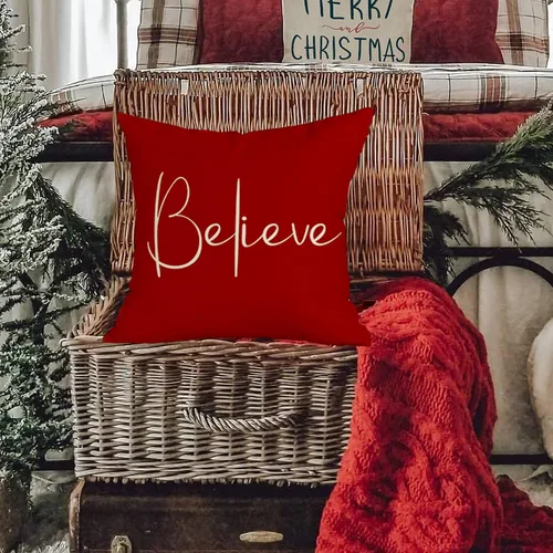 Miniatura 4 de RABUSOFA Juego de 2 fundas de almohada navideñas de 18 x 18 pulgadas, fundas de almohada decorativas de Navidad, fundas de cojín rojas de Navidad