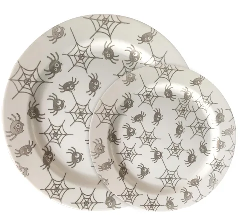 Party Joy Juego de vajilla de plástico de 30 piezas | Platos de Halloween | Colección Fun Spider Webs | (15) platos llanos de 10.25 pulgadas y (15)