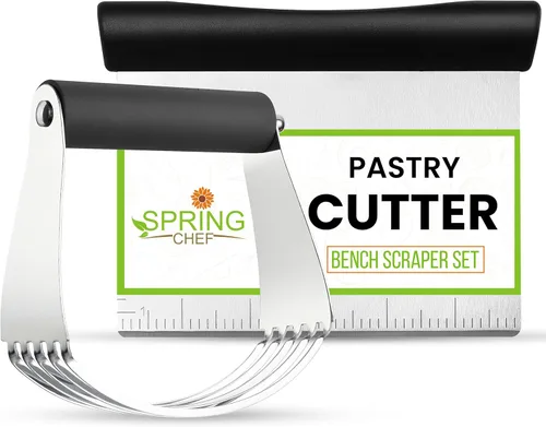Spring Chef Mezclador de masa y herramienta de corte de repostería, mezclador de masa de acero inoxidable y raspador de banco para pizza, frutos